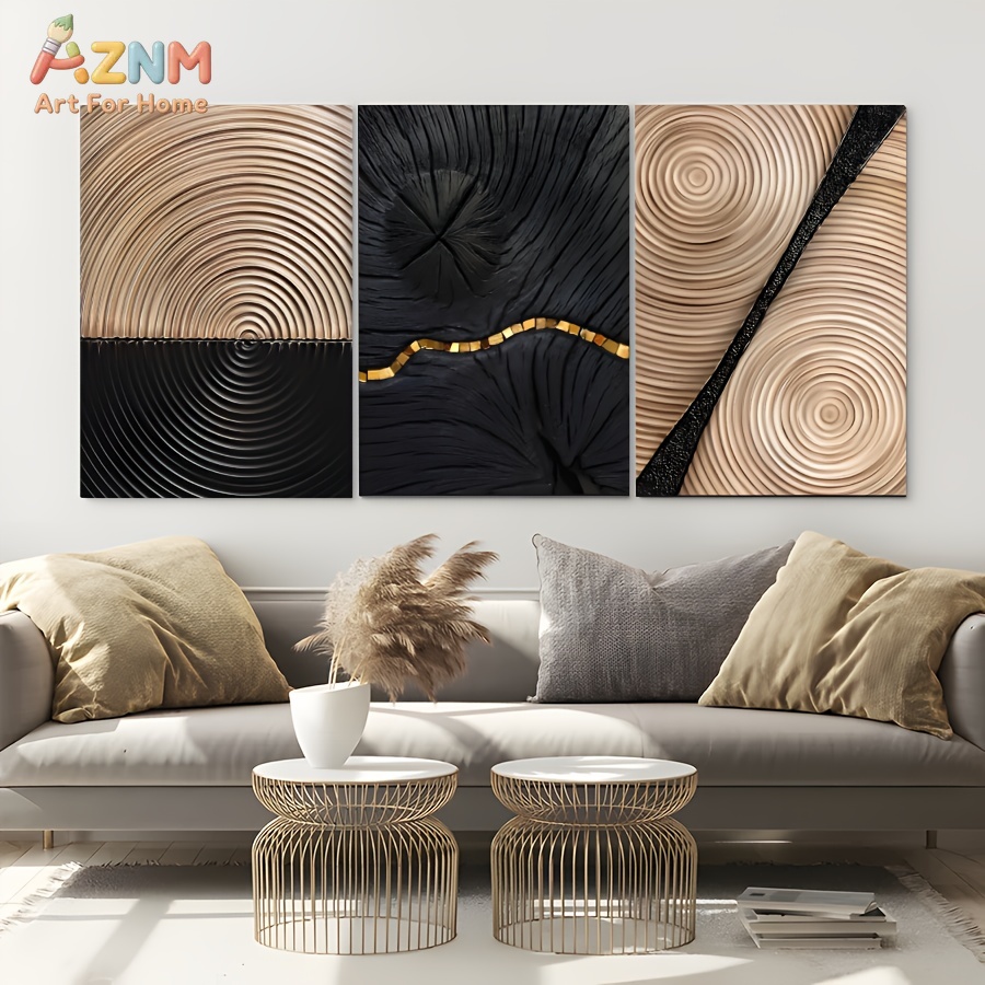 AZNM 와비사비 추상 나무결 나무고리 금색 라인 캔버 - 3D Printing Wall 리뷰 및 가격